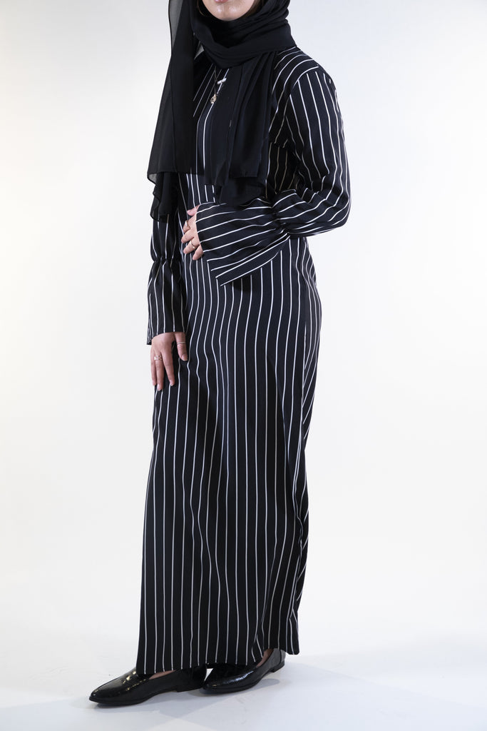Pinstripe Dress with Belt - Black - Arman Hussain Studio